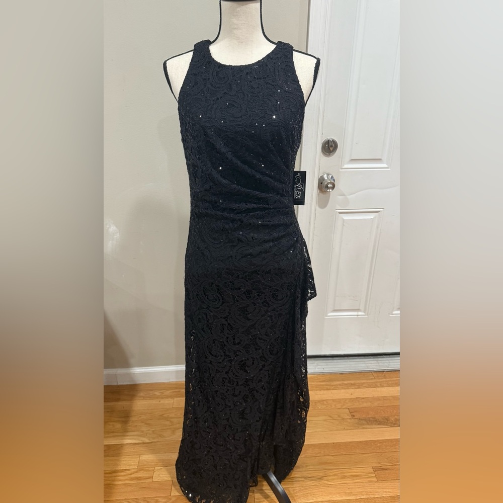 Alex Evenings Elegant Black Lace Maxi Dress